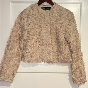 Zara Beige Floral Textured Blazer
